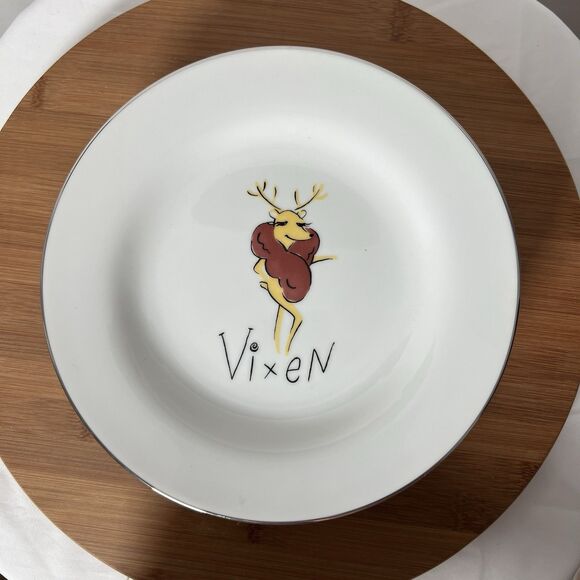 Pottery Barn Reindeer Holiday Dessert Salad Plates Dasher Dancer Prancer VTG - Picture 5 of 11